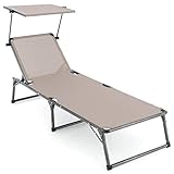 Nexos Sonnenliege XXL Sonnendach 192x66x31 cm Alu Campingliege klappbar...