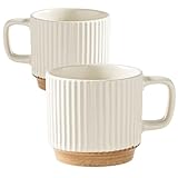 Odoukey 2 Stück 4x3x3 Keramiktasse 240 ml Cameo Stripes Kaffeetasse mit...