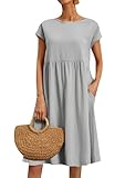 EFOFEI Damen Vintage Langes Kleid Kaftan Mit Taschen Sommer Sonnenschirm...