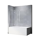 SONNI Duschwand für badewanne 100x130cm Duschwand Glas 6mm Nano Glas...