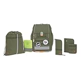 LÄSSIG 7-teiliges Schulranzen Set Kinder/School Set Boxy Unique olive