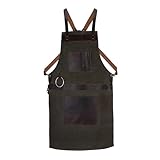 LeatherShire Gewachste blaue Leinenschürze aus handgefertigtem Leder,...