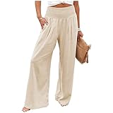 Sommerhose Damen Mode Leinenhose Luftige Palazzo Hose Plissee Freizeithose...