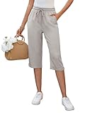 Auffortria Damen Leinen Sommerhose 3/4 Casual Leichte Baumwolle Leinenhose...
