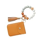 LRXIYODE Armband Schlüsselanhänger Kartenhalter Holzperlen...