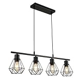 FORCOSO Pendelleuchte Esstisch 4 Flammig, Esszimmerlampe Schwarz Metall...