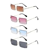 EUPSIIU 4 Paar Retro Sonnenbrille Randlose Mode Rechteck Sunglasses für...