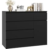 FOREHILL Kommode schwarz mit 5 Schubladen und 1 Tür Sideboard 100cm...