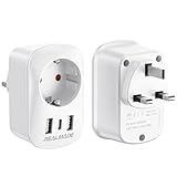 RealMade Reiseadapter UK Adapter auf EU mit 2 USB und 1 TYP-C Anschlüssen,...