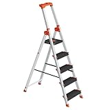 SONGMICS Leiter mit 5 Stufen, Aluleiter, 12 cm breite Stufen mit Riffelung,...