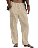 LVCBL Leinenhose Herrenhose mit Taschen Bermudahose Freizeitkleidung Khaki...