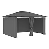 Willood Garten Pavillon Gartenpavillon mit Vorhängen 4 x 3 m Anthrazit