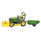 bruder 62104 - Bworld John Deere Rasentraktor mit Anhänger & Gärtner -...