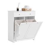 SoBuy Badezimmerschrank mit Wäschekorb - Badschrank mit 2 Wäschesäcken,...