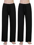 Ymmchy Damen Schlafanzughose Lang Pyjamahose Bequem Freizeithose Weich...