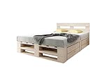 Lermowood Palettenbett M2 aus Holz 140 x 200 cm Natur mit Kopfteil und 2...