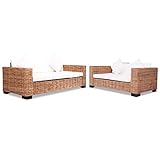 GeenYuu Natur Rattan Sofa-Set, 15-teilig, mit Cremeweißen Kissen,...