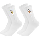 Augesak 2er Pack Weiße Tennissocken Damen & Herren,Motiv Bier...