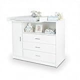 ecomi Wickelkommode Wickeltisch Baby Kommode aus Holz mit Wickelaufsatz, 3...