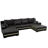 Juskys Sofa Malbun mit Schlaffunktion - Wohnlandschaft mit Bettkasten & LED...