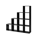 Vicco Treppenregal, stehendes Bücherregal, Schwarz, 142.4 x 143 cm