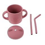 ibasenice Silikon Trinklernbecher mit Strohhalm Auslaufsicher Tragbar und...