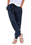 Hose Damen Sommer Casual Baumwolle Leinen Stoffhose Einfarbig Freizeithose...