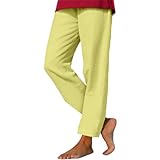 Plus Size Damen Casual High Waist Leinenhose Elastische Straight Leg Pants...