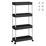 SONGMICS Rollwagen, Küchenwagen, Küchenregal, Nischenregal, mit 6 Haken,...