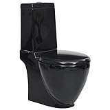 RONGQI WC Keramik-Toilette Badezimmer Rund Senkrechter Abgang Schwarz
