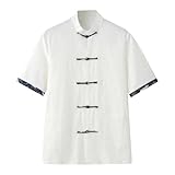 Herren Kurze Hemd Mode Leinenhemd Cooles Design Freizeithemd Traditionelle...
