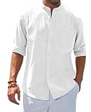 siliteelon Leinenhemd Langarm Stehkragen Herren Hemd Casual Sommer...