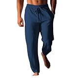 KONG JIMFAN Herren Leinenhose Sommer Leicht Atmungsaktiv Hosen Lang...
