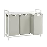 VASAGLE Wäschekorb 3 Fächer, Wäschesammler mit Ablage, Wäschebox,...