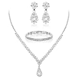 Yolev ﻿2 Stück Brautschmuck Set Silber Strass Hochzeit Schmuck Set für...