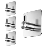 Menz Klebehaken in Silber, 4er-Set – Edelstahl Wandhaken selbstklebend...