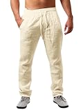 Runcati Herren Leinenhose Einfarbiges Lang Leicht Sommerhose Loose Fit...