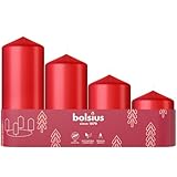 Bolsius Glatte Stumpenkerzen - 4er Set - Adventszeit - Rot - Verschiedene...