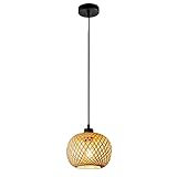 Vintage Boho Rattan Lampe Hängelampe Pendelleuchte Hängeleuchte Holz...