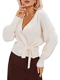 Cropped-Wickelpullover für Damen, lässiger V-Ausschnitt, Wickelpullover,...
