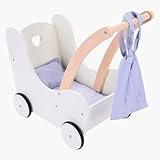 Engelhart – 606014 – Eleganter Puppenwagen aus Holz – Grau und Weiß...