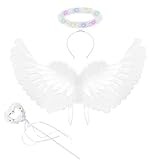 Ourdort 60 cm,Engel Flügel,White angel wings decoration with Glühen halo...