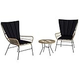 Outsunny 3-teilige Rattan-Sitzgruppe, Gartengarnitur, Gartenmöbel-Set mit...