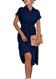 SWOAMER Damen Sommerkleid Knielang Kurzarm Blusenkleid Elegant V-Ausschnitt...