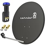 Zehnder 80cm Spiegel Schüssel Stahl + Twin LNB | 2 Teilnehmer SAT Anlage...