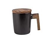 Atfung Keramiktasse mit Holzdeckel und Holzgriff, Kaffeebecher, Einfache...