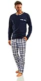 sesto senso Herren Schlafanzug Lang Pyjama 100% Baumwolle Langarm Shirt mit...