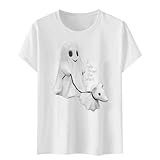 Damen Halloween T Shirt Kurzarm Rundhals Shirt mit Halloween Ghost Walking...