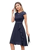 Odizli Cocktailkleid Damen Elegant Kurzarm Spitze Rüschen Chiffonkleid...