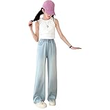 SUPTTING Mädchen Jeans Lässig Bequem Hose Weites Bein Hoher Bund...